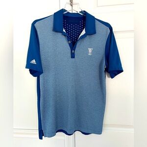 Adidas ClimaChill blue Stripe Golf Polo men's L WH 1913 club logo split hem